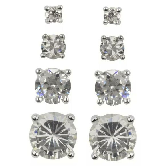 Sterling Silver Cubic Zirconia 8 PC Earring Set - Picture 1 of 2